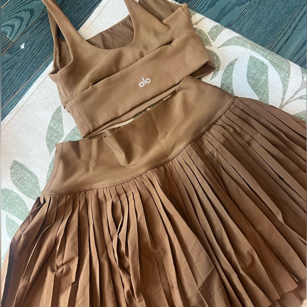Gold Alo Tennis Skirt & Sports Bra Set